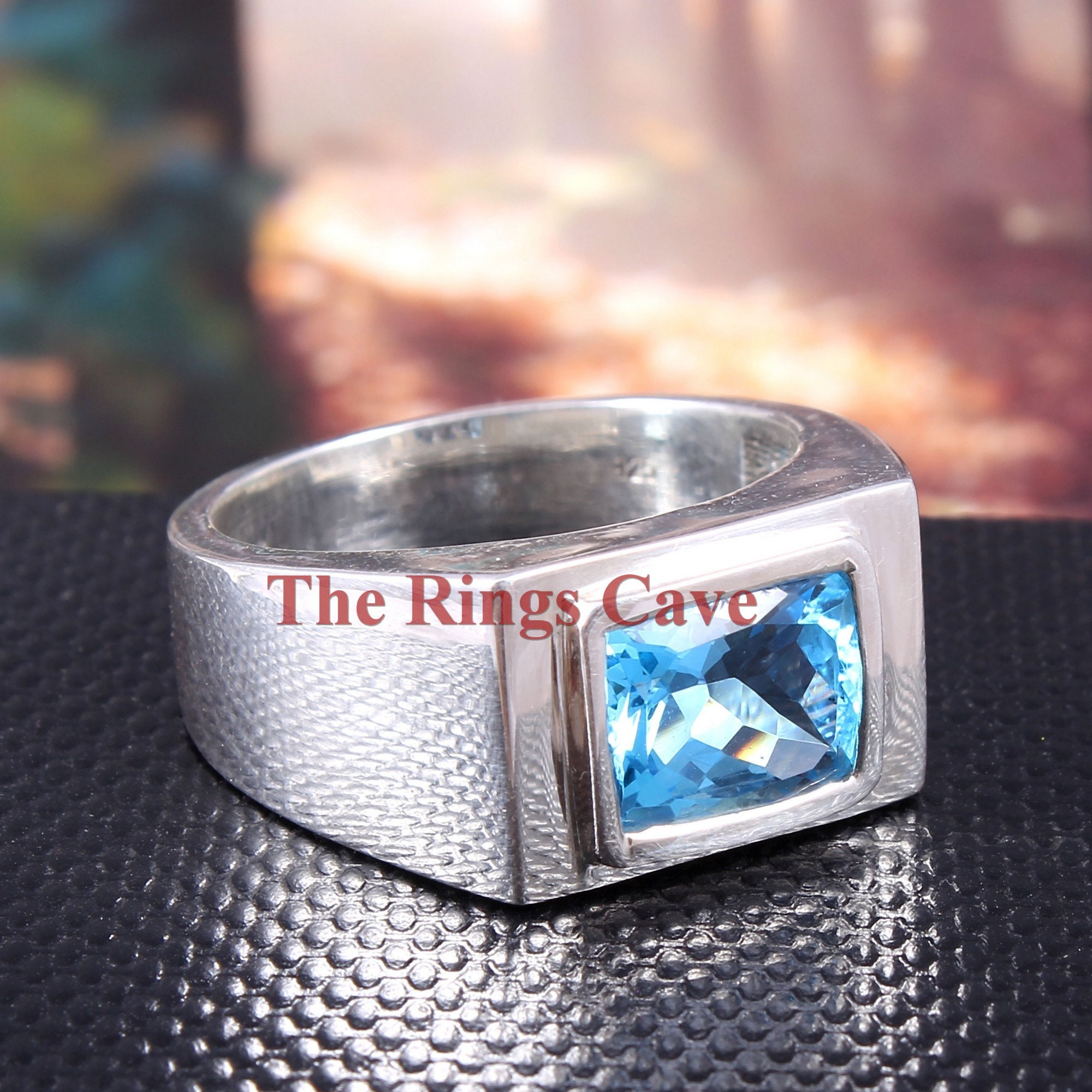 Anello Da Uomo In Argento Sterling Con Topazio Blu: Fatto A Mano In Stile Ottomano - Italia - Foto 9