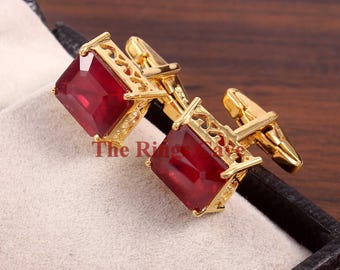 Mens Ruby Cufflinks, Sterling Silver Cufflink, Gold Plated Cufflink, Mens Jewelry, Suit Shirt Cufflink, Groomsmen Cufflink, Anniversary Gift