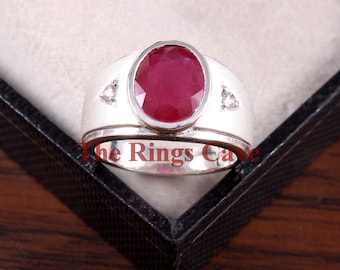 Natural Ruby Signet Men's Ring: Sterling Silver Handmade Statement