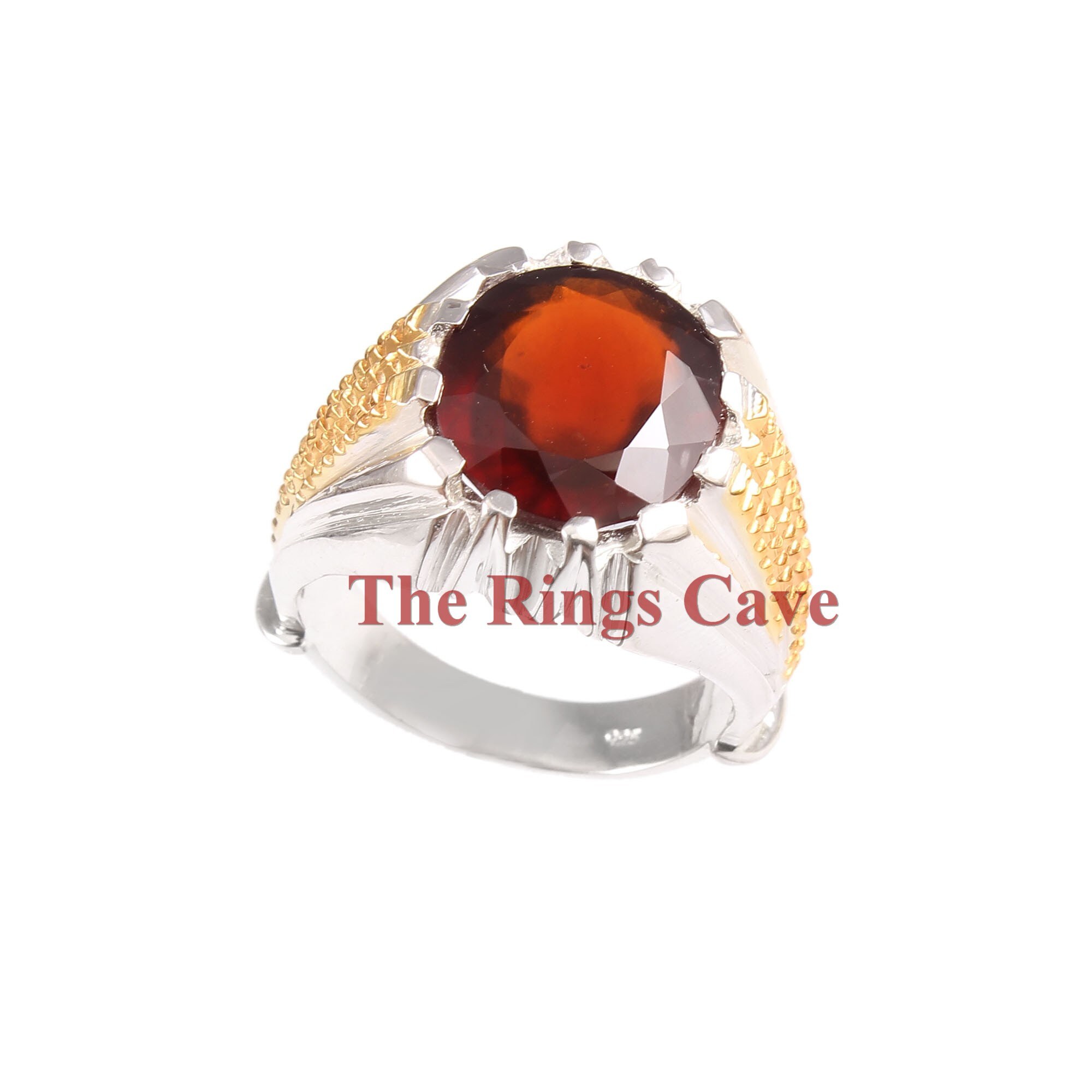 Anello fatto a mano con granato hessonite da 4,50 carati, argento