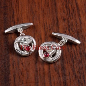 Handmade Sterling Silver Ruby Cufflinks: Snake Design Wedding Jewelry