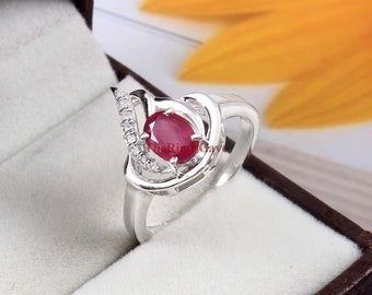 Natural Ruby Ring: Oval Gemstone, 925 Sterling Silver, July Birthstone