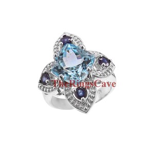 Handmade Sterling Silver Blue Topaz Ring: Sapphire Accent Statement Jewelry