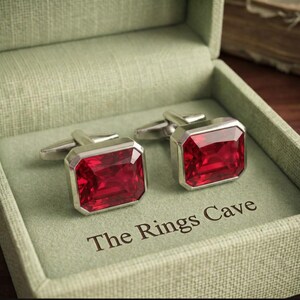 Emerald Cut Lab Grown Ruby Sterling Silver Cufflinks - 925 Silver