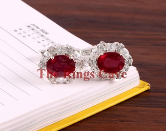 Boutons De Manchettes Argent 925 & Rubis Rouge – Fait Main – Style Art Déco – Pour Père