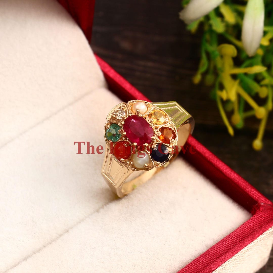 Navratna Gemstone Ring: 18K Gold Plated 925 Sterling Silver Rashi Ring ...