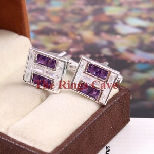 Amethyst Cufflinks, White Gold Plated Sterling Silver Cufflinks, Handmade Cufflinks, Engagement Cufflink, Gift For Him, Party Wear Cufflinks