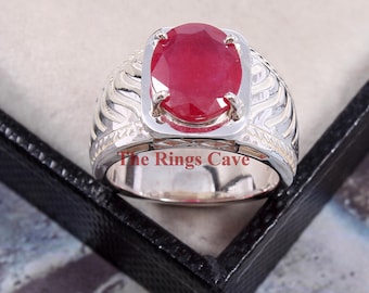 Bague pour homme en rubis naturel, chevalière en argent sterling, cadeau d'anniversaire
