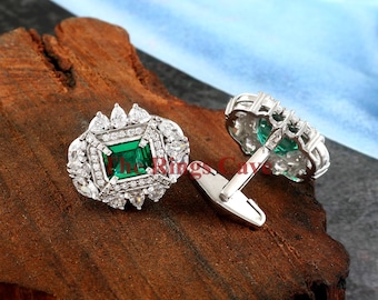 Emerald Cufflinks, Sterling Silver Cufflink, Initial Suit Shirt Cufflink, Gentlemen Cufflinks, Engagement Cufflinks, Wedding Wear Cufflinks.