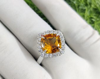 Ring natuurlijke citrien: 18 kt witgoud verguld 925 sterlingzilver, geslepen kussen