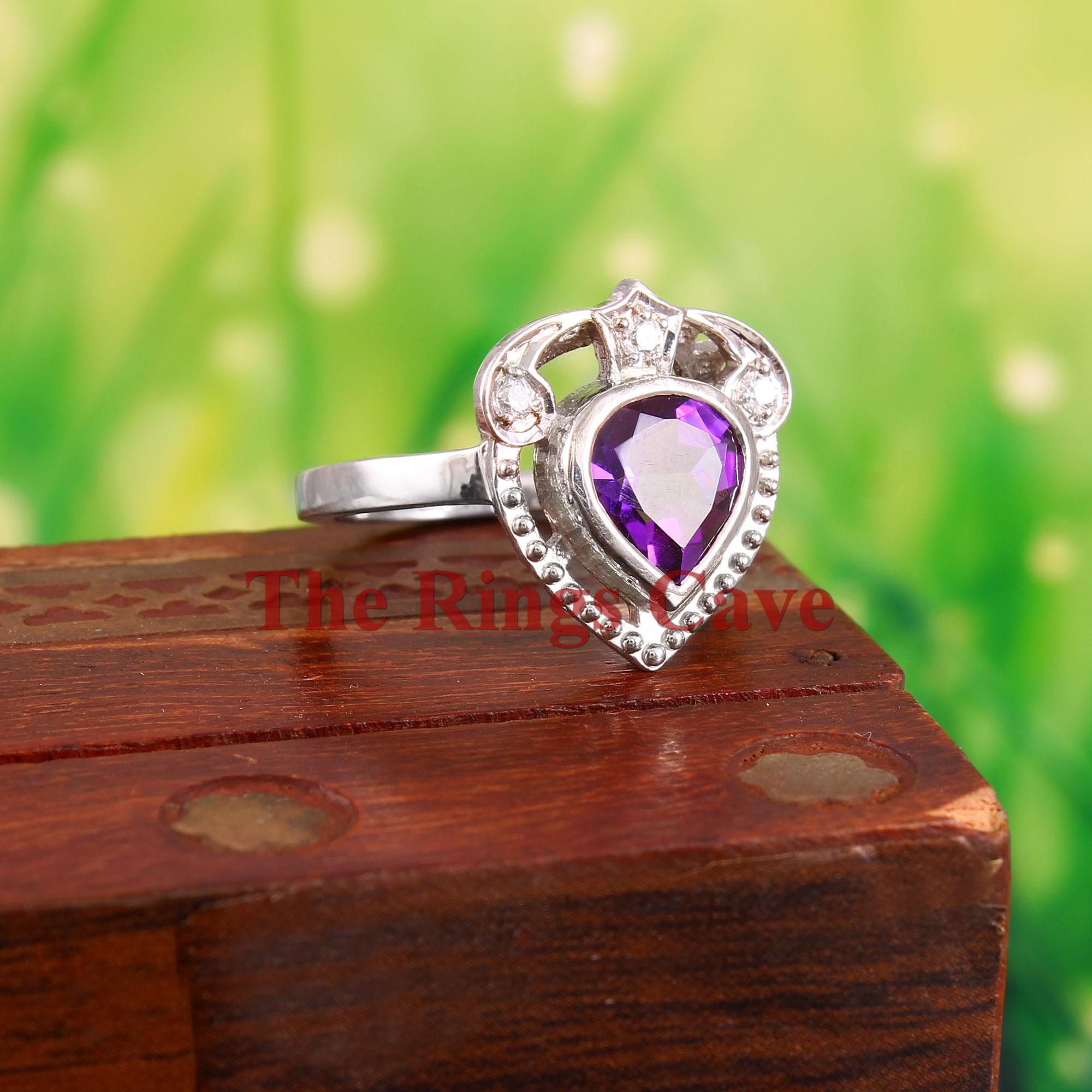 Anillo De Plata De Ley Chapado En Oro Con Amatista Verde - Talla US 9 (Diámetro 19 Mm)