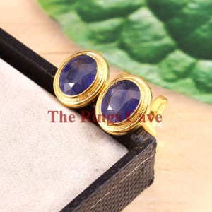 Natural Blue Sapphire Cufflinks: Gold Plated Sterling Silver, 9x11mm