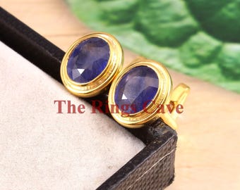Natural Blue Sapphire Cufflinks, Sterling Silver Cufflinks, Gold Plated Cufflinks, Wedding Cufflinks, Engagement Cufflinks, Gift For Men.