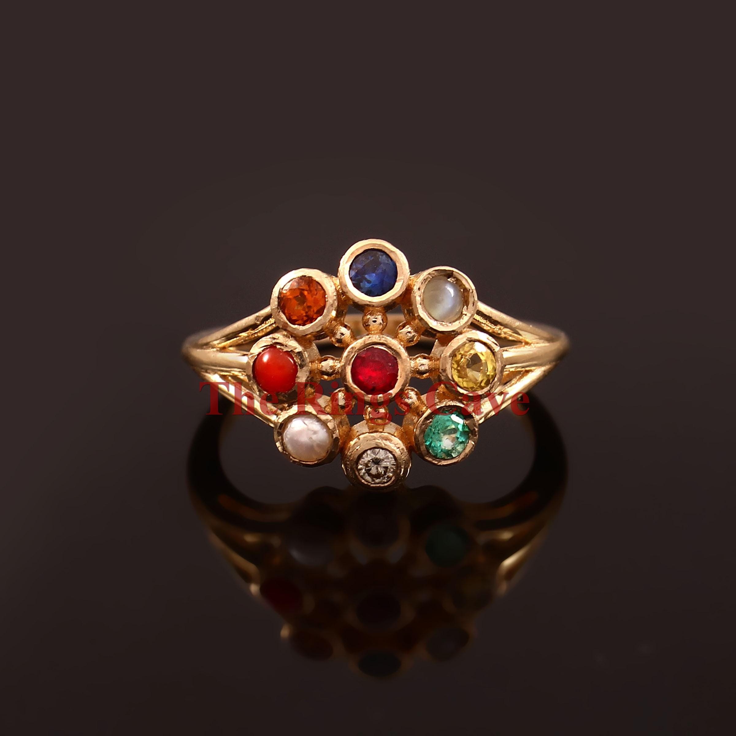 Gold Plated Navratna Ring: 925 Sterling Silver, Multi Stone Rashi Ring ...