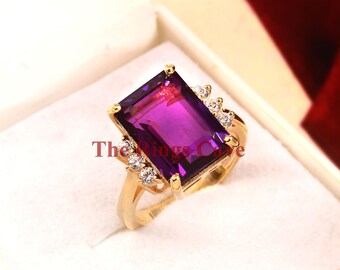 18K Gold Plated Sterling Silver Amethyst Ring: Vintage Design