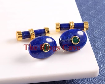 Lapis Lazuli Cufflinks With Green Onyx, Sterling Silver Cufflink, Gold Plated Cufflink, Special Occasion Cufflink, Men Jewelry, Gift For Men