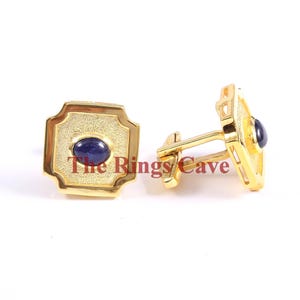 Natural Blue Sapphire Cufflinks: Gold Plated Sterling Silver, Handmade