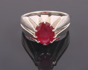 chevalière vintage en rubis : pierre de naissance en argent sterling pour hommes en juillet