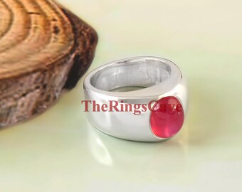 Natural Ruby Signet Men's Ring: Handmade 925 Sterling Silver