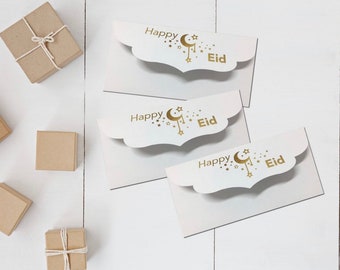 5 Eid Mubarak Greeting Cards & Envelope Metallic Gold Boxes Favour 