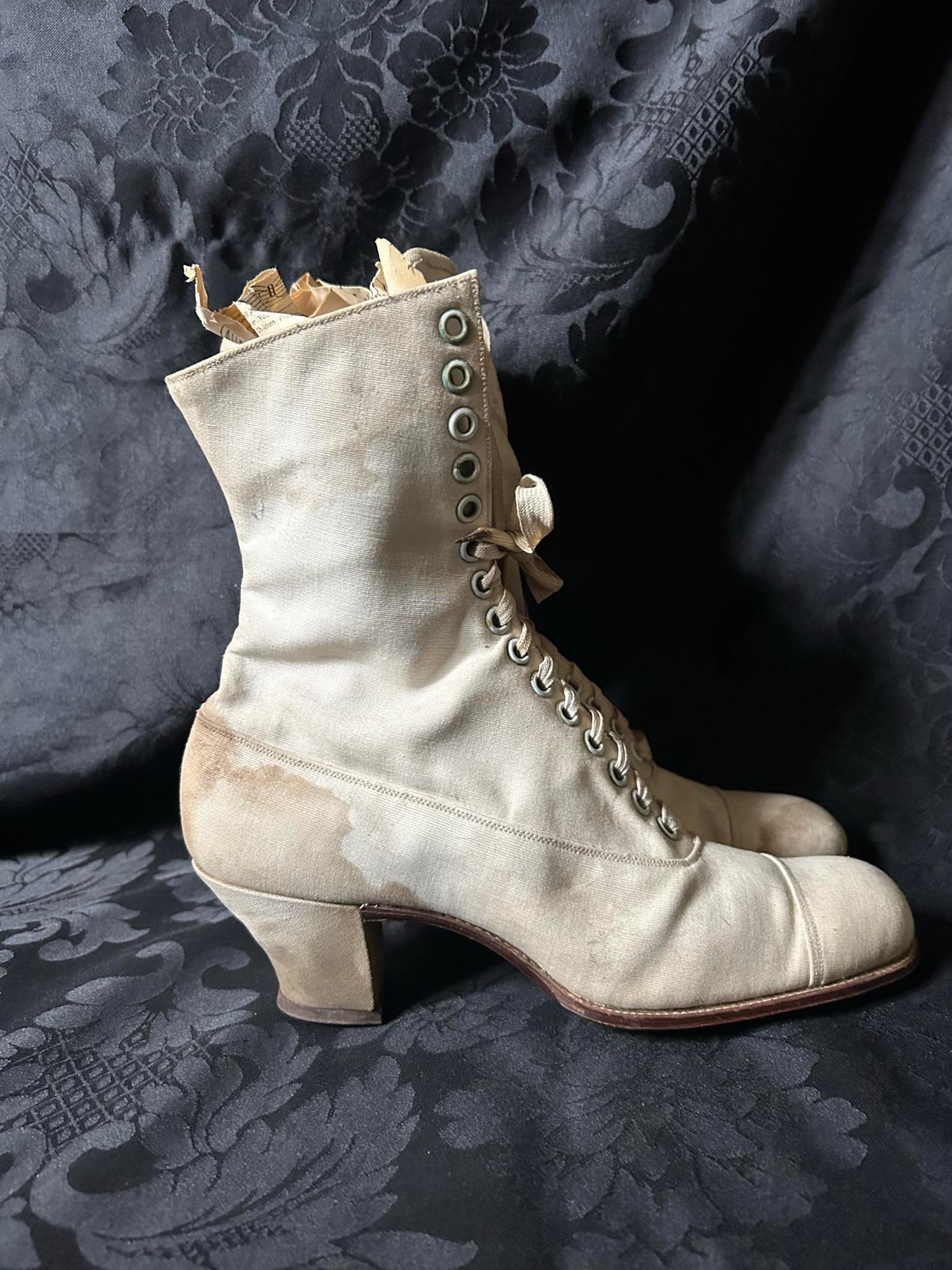 White Canvas Edwardian Boots Antique - Etsy