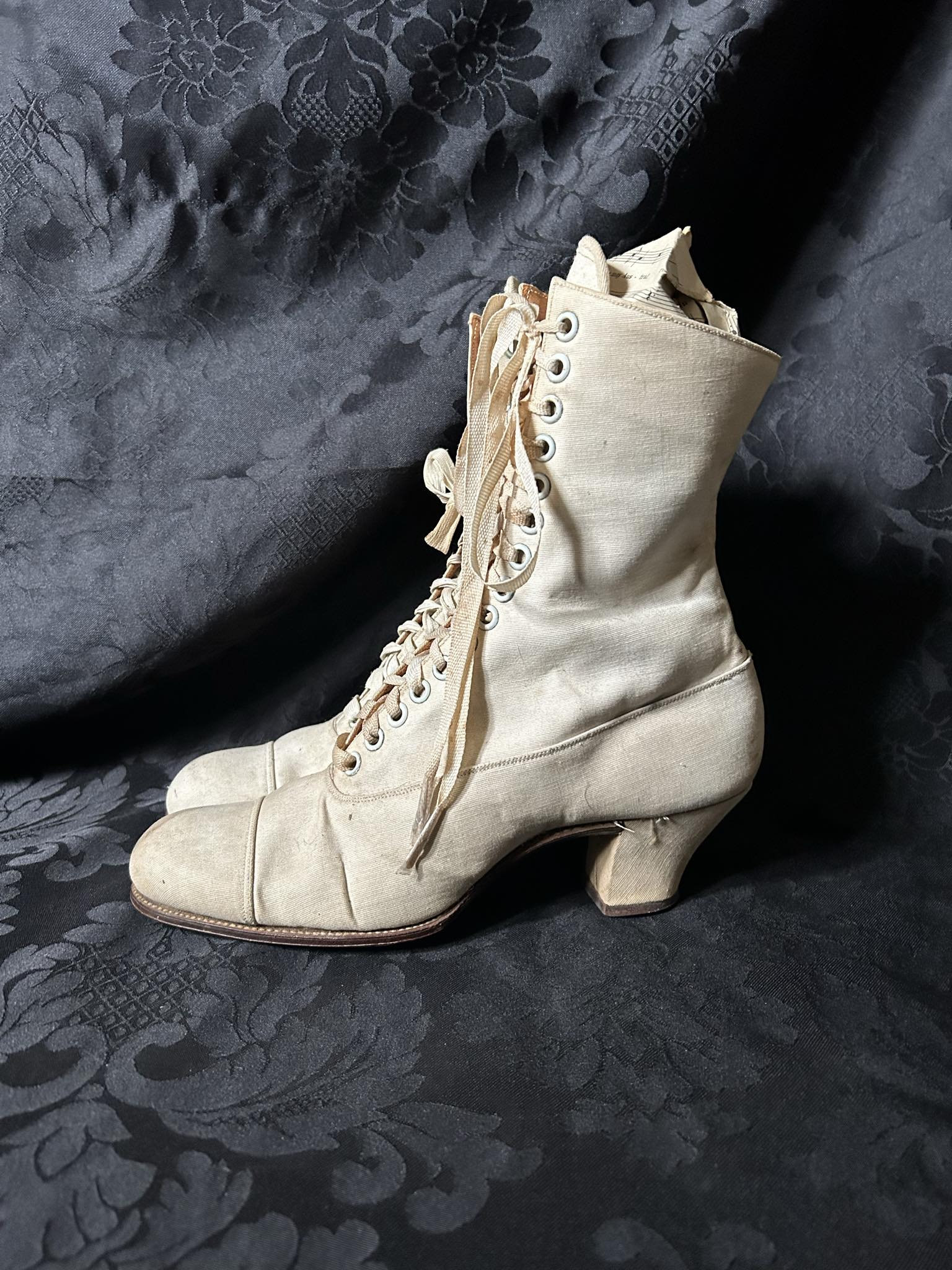 White Canvas Edwardian Boots Antique - Etsy