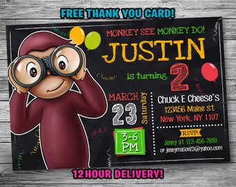 Curious George Invitation Etsy