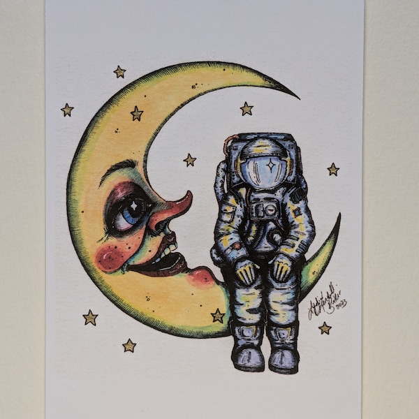 The Moon Visitor- 4x6in Art Print