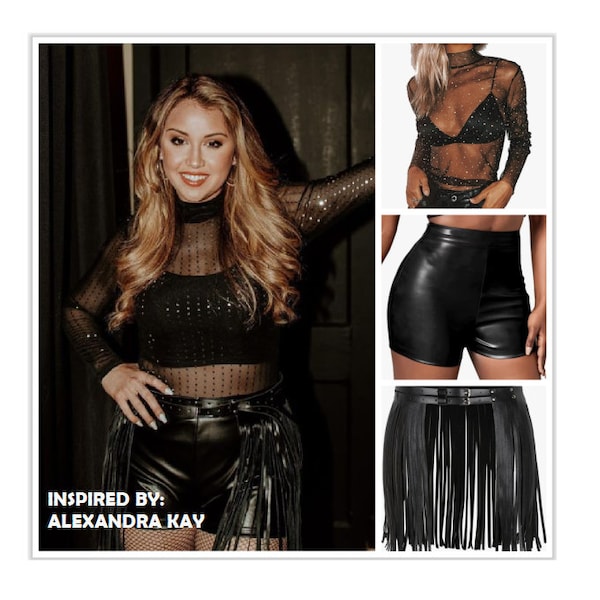 Alexandra Kay-Inspired Outfit - Black Sparkle Cowgirl Country Festival Tassel Outfit