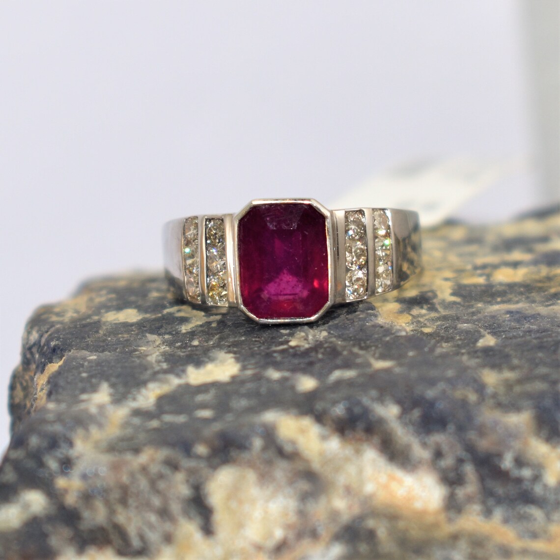 Best Wedding Square Ruby With Diamond 18K White Gold Ring | Etsy
