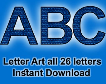 Full Blue Textured Alphabet – A to Z Digital Letters | Bold Letter PNG Bundle | High-Resolution Instant Download