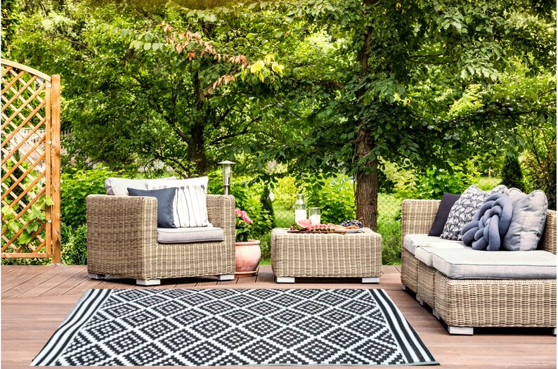Outdoor Patio Rug 4 X 6 Ft Diamond Black All Weather Etsy