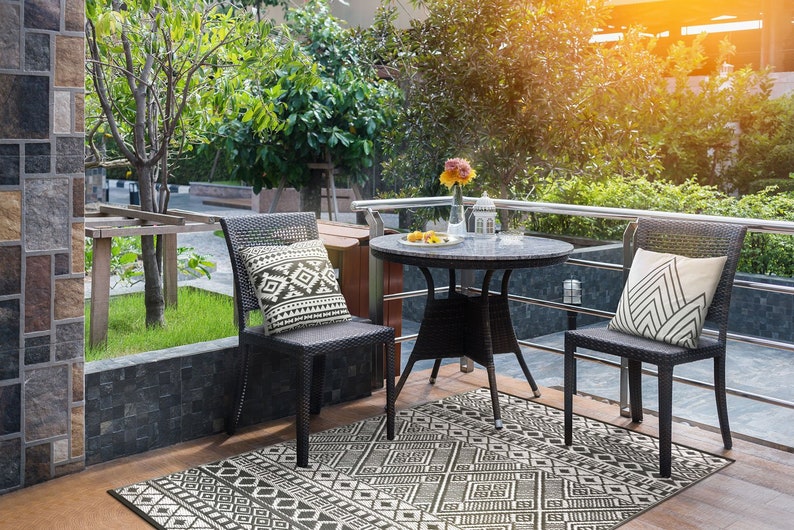 Outdoor Patio Rug 4 X 6 Ft Boho Black All Weather Uv