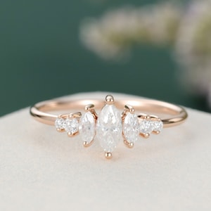 Marquise cut Moissanite engagement solid 14k ring rose gold Unique engagement ring Antique Bridal wedding women Promise Anniversary ring