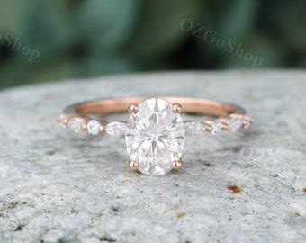 Vintage Oval cut Moissanite engagement ring women Unique Rose gold engagement ring Marquise diamond ring wedding Bridal Promise ring