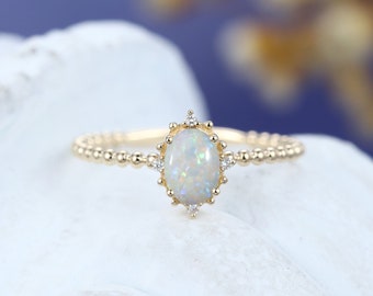 Oval cut Opal engagement ring solid 14k gold engagement ring diamond vintage engagement ring Unique diamond Bridal anniversary ring