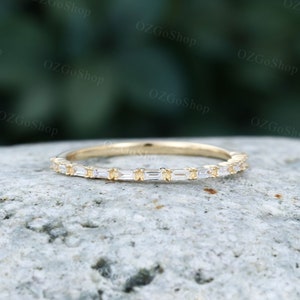 Half eternity Baguette cut diamond wedding band women Yellow gold wedding band vintage Unique stacking ring matching anniversary gift ring
