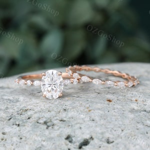 Vintage Oval Moissanite engagement ring set rose gold engagement ring women Marquise diamond wedding band full eternity Bridal Promise band