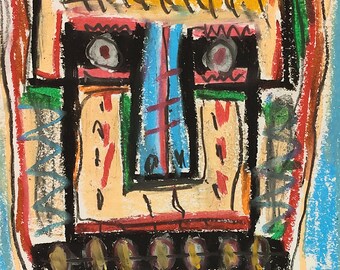 original PASTEL ink pen painting pink green SURREAL portrait boy OUTSIDER art irreverent one of a kind punk artporn underground artwork art