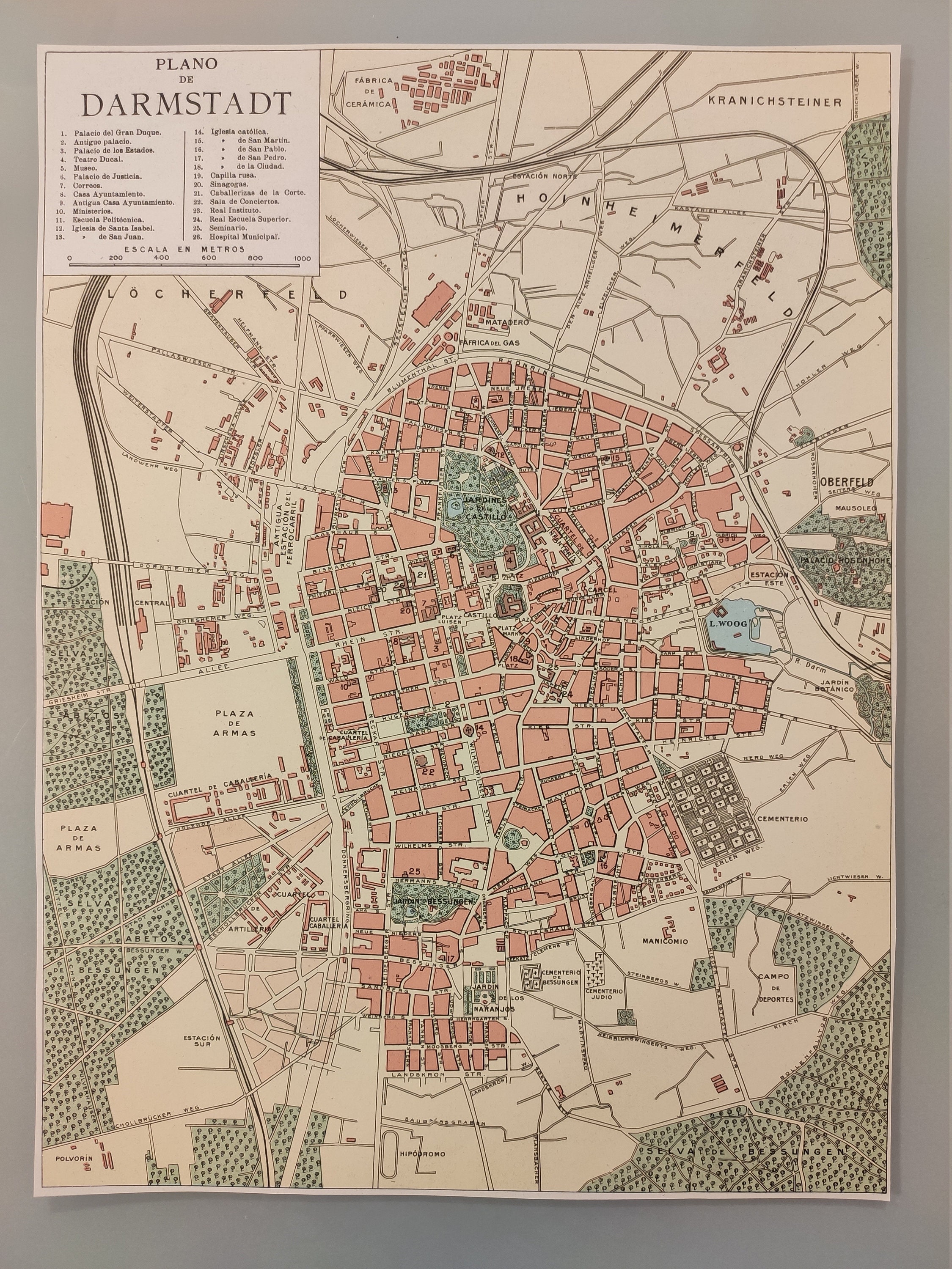 Original vintage encyclopedia sheet DARMSTADT COLORED MAP Etsy