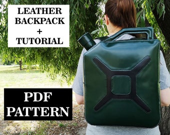 Backpack pattern PDF for leather craft - PDF template for crafting leather backpack look like canister of petrol