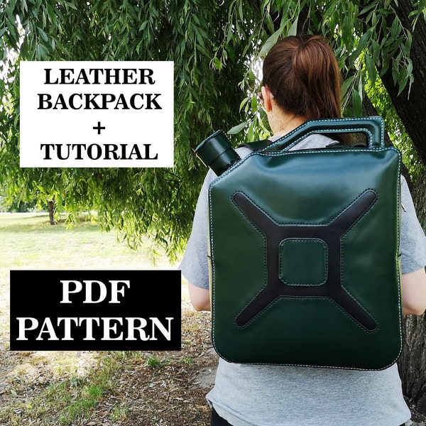 Backpack pattern PDF for leather craft - PDF template for crafting leather backpack look like canister of petrol