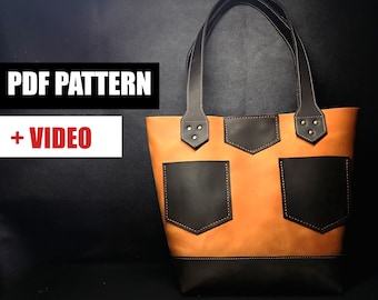 Leather tote bag - PDF pattern (templates) with tutorial (instruction) and video with making process