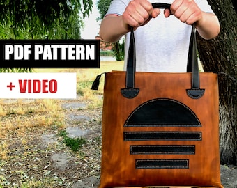 Tote bag PDF pattern, leather tote bag pattern, tote bag template, leather bag pattern for leatherworking with video instruction