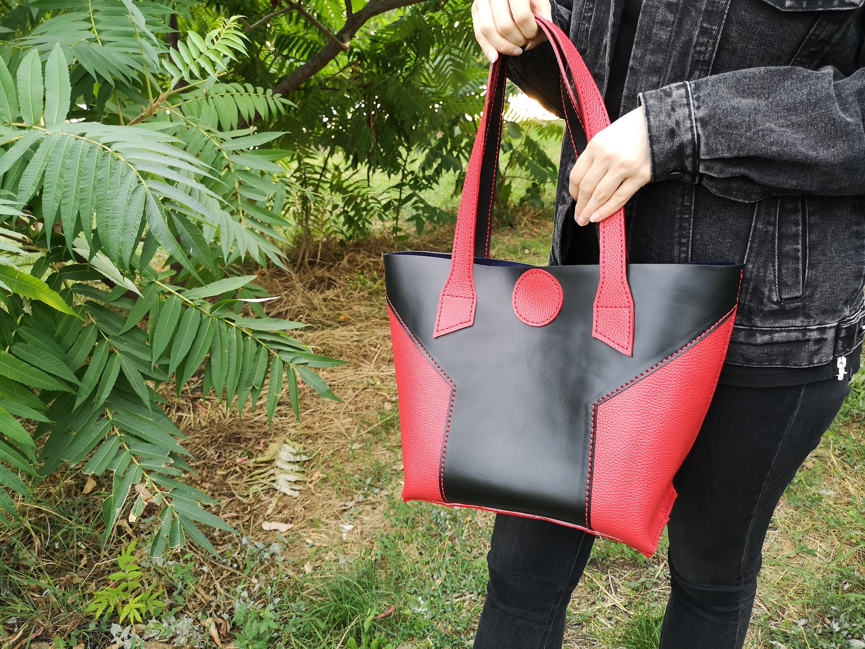 Pattern Print Potato Leather Tote Bag