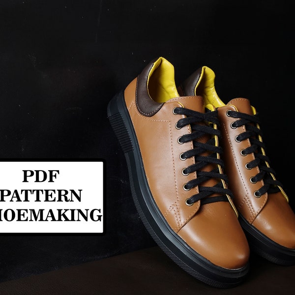 Modèle de chaussures PDF pour baskets en cuir, tailles hommes. Conception de chaussures pour la fabrication de chaussures