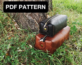 Leather pattern PDF (templates) of Dopp kit for men from leather and suede, 2 size of Patterns
