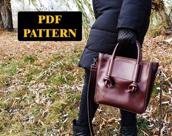 Leather bag pattern (templates) - leather bag with round handles and shoulder strap, photo tutorial and video