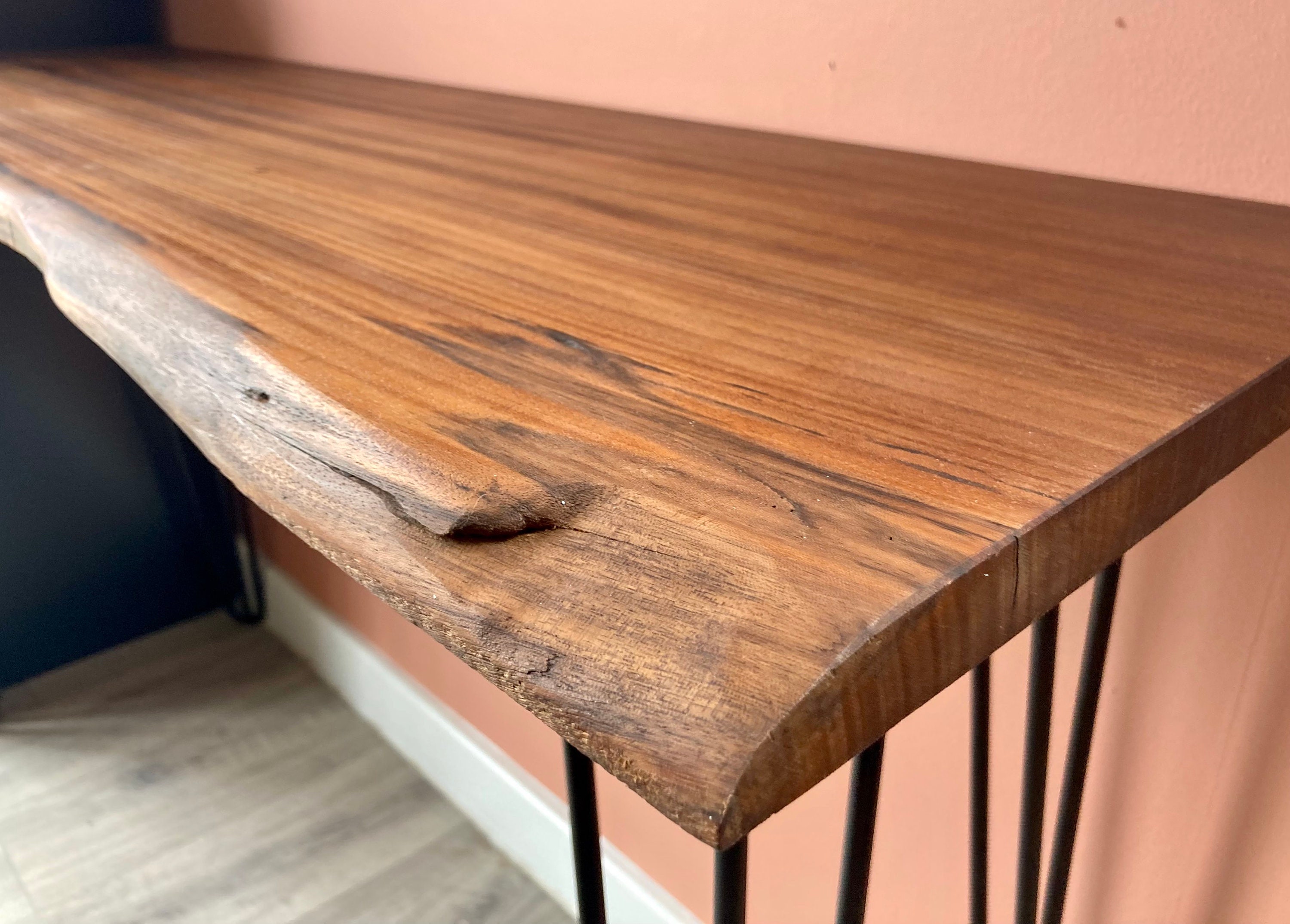Live edge walnut slab computer / office desk with black steel Etsy