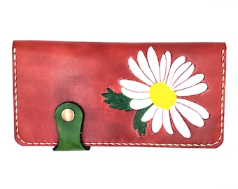 for daisies lover flower wallet bifold wallet flower gift leather women wallet with flowers leather daisies daisies wallet